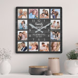 Relógio Quadrado Família É Tudo Citado Foto Colagem Preta<br><div class="desc">Crie facilmente o seu próprio relógio de estilo elegante de prancha negra,  personalizado,  com fotos personalizadas. O design também apresenta uma bela citação manuscrita: "Família é tudo". Para obter os melhores resultados,  recorte as imagens para o quadrado - com o ponto de foco no centro - antes de carregar.</div>