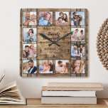 Relógio Quadrado Família É Tudo Citado Foto Collage Barrel<br><div class="desc">Crie facilmente o seu próprio relógio de fundo de barril de madeira rústico personalizado com as suas fotografias personalizadas. A design também apresenta uma bela citação manuscrita: "Família é tudo". Para obter os melhores resultados, recorte as imagens para o quadrado - com o ponto de foco no centro - antes...</div>