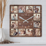 Relógio Quadrado Família Farmhouse Rustic Farmhouse de Colagem de F<br><div class="desc">Personalize facilmente este relógio de parede em estilo de fazenda de tábuas de madeira rústicas com suas fotos personalizadas. O modelo usa um filtro de fotos para criar uma aparência mais coordenada. Para obter os melhores resultados, recorte as imagens para o quadrado - com o ponto de foco no centro...</div>