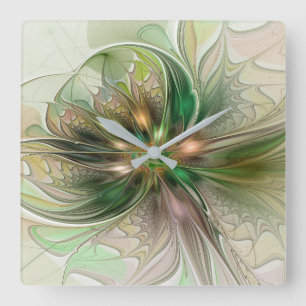 Relógio Quadrado Fantasia Abstrata Moderna Colorida Flor Fractal