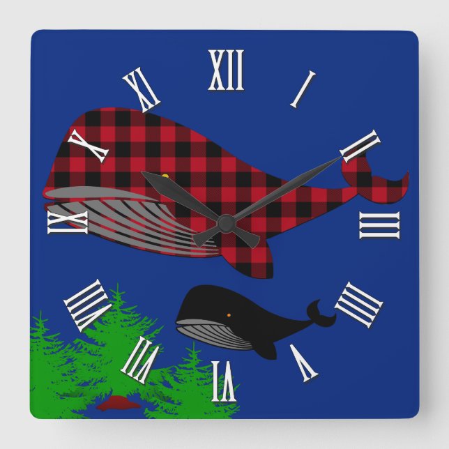 Relógio Quadrado Fantasia das Baleias Oceânicas, baleia xadrez de b (Frente)