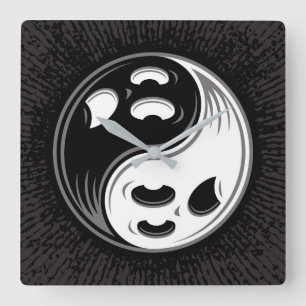 Relógio Quadrado Fantasma Yin Yang Black and White