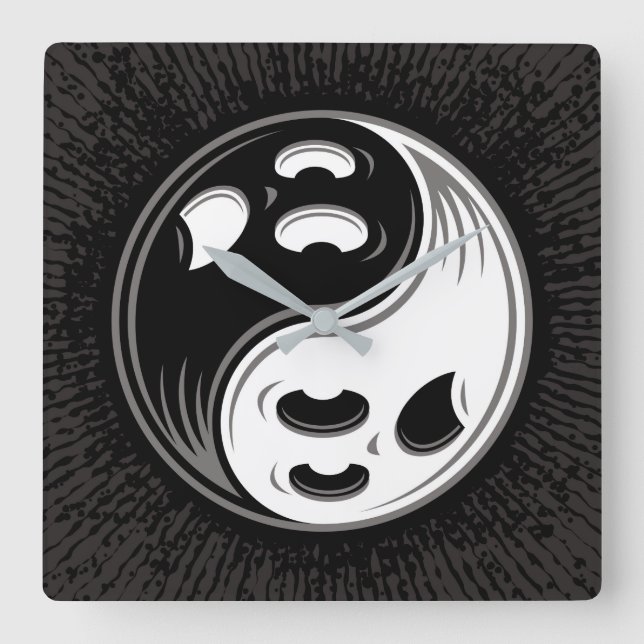 Relógio Quadrado Fantasma Yin Yang Black and White (Frente)