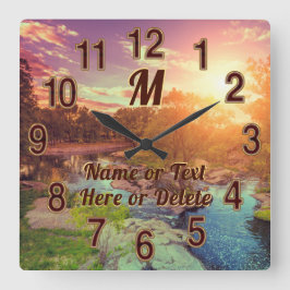 Relógio Quadrado Fantástico Creek, brilho Sun Set Landscape Clock