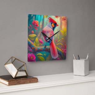 Relógio Quadrado Fantasy Birds Male Cardinal