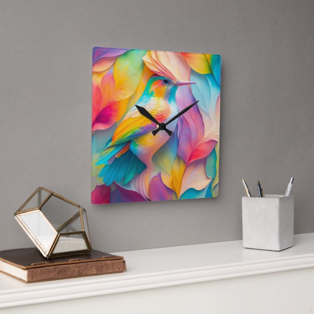 Relógio Quadrado Fantasy Birds Silk Bird (Escritório)