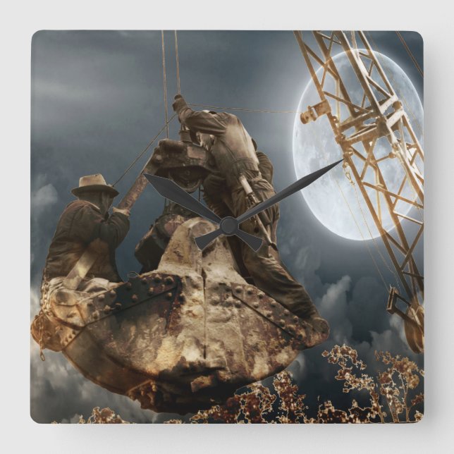 Relógio Quadrado Fantasy Crane Operator Men in Balde Trust Night (Frente)