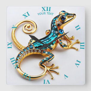 Relógio Quadrado Fantasy Cute Vivid Art Deco Gecko