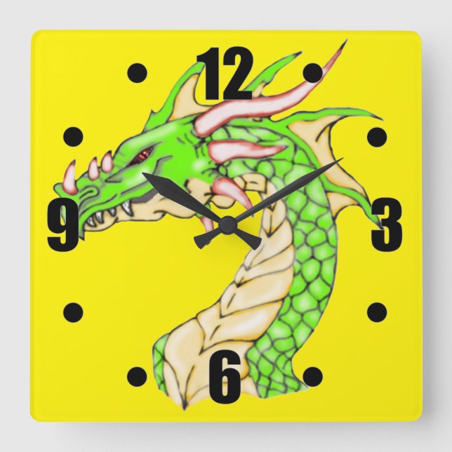 Relógio Quadrado Fantasy Dragon Wall Clock (Frente)