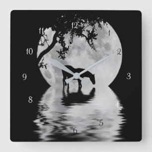 Relógio Quadrado Fantasy Full Moon and Horse Country