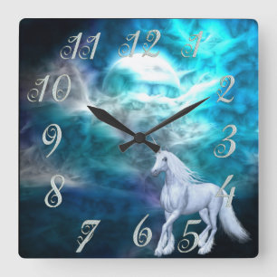 Relógio Quadrado Fantasy Sky Unicorn Wall Clock