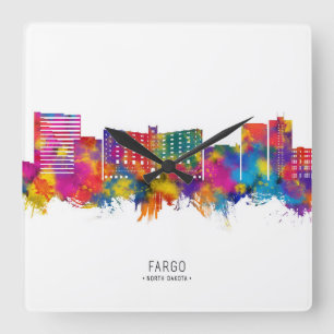 Relógio Quadrado Fargo North Dakota Skyline