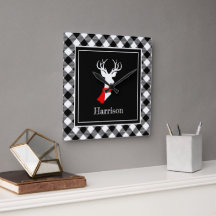 Farmhouse Black White Xadrez Deer Personalizado