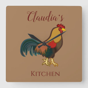 Relógio Quadrado Farmhouse Rooster Design Kitchen Square Wall Clock