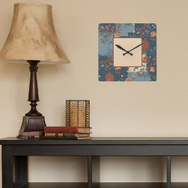 Relógio Quadrado Farmhouse Russo de Ferrugem Azul do País