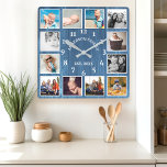 Relógio Quadrado Farmhouse Rustic Blue Barn 12 Foto Colagem<br><div class="desc">Farmhouse Rustic Blue Barn 12 Foto Collage Square Wall Clock. Grande e rústico celeiro branco vintage madeira personalizada familia nome ano de decor de parede estabelecido. A prancha de madeira perfeita do país procura qualquer casa ou cozinha.</div>