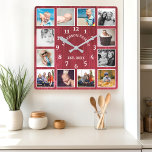 Relógio Quadrado Farmhouse Rustic Red Barn Wood 12 Colagem de Fotos<br><div class="desc">Farmhouse Rustic Red Barn Wood 12 Foto Collage Square Wall Clock. Grande e rústico celeiro branco vintage madeira personalizada familia nome ano de decor de parede estabelecido. A prancha de madeira perfeita do país procura qualquer casa ou cozinha.</div>
