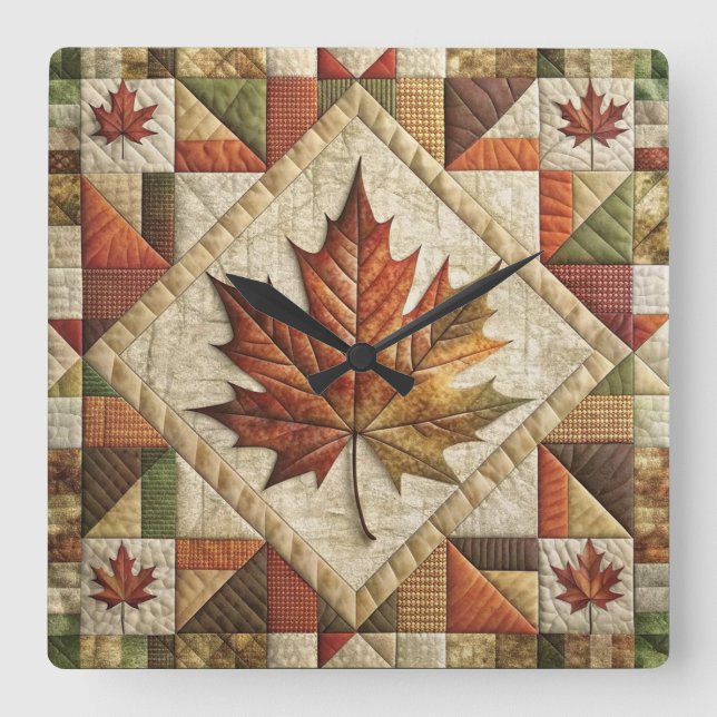 Relógio Quadrado Farmhouse Style Call Leaf Wall Clock (Frente)