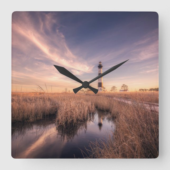 Relógio Quadrado Faróis | Bodie Island Outerbanks NC (Frente)