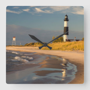 Relógio Quadrado Farol Big Sable Point no Lago Michigan 2