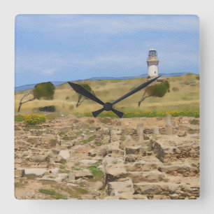 Relógio Quadrado Farol da aguarela