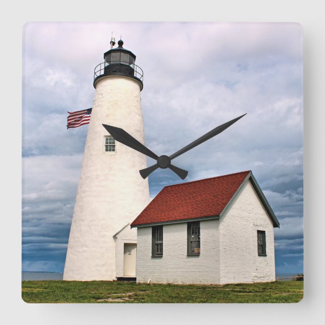 Relógio Quadrado Farol da Ilha Bakers, Massachusetts Wall Clock (Frente)