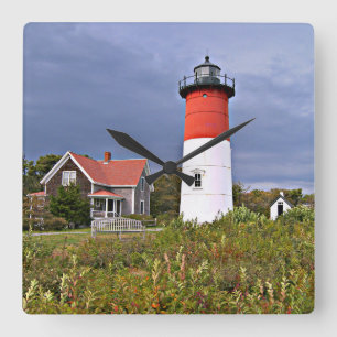 Relógio Quadrado Farol de Nauset, pulso de disparo de parede