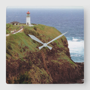 Relógio Quadrado Farol do ponto de Kilauea, Kauai, Havaí