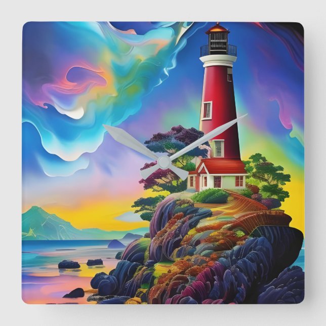 Relógio Quadrado Farol Vermelho Pequeno (Frente)