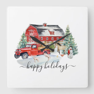 Relógio Quadrado Fazenda Celebração Natalina Caminhão Rústico Vinta