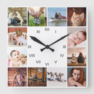 Relógio Quadrado FAZER NOSSA FAMÍLIA  Colagem de fotografias em al