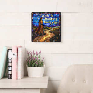 Relógio Quadrado Fé confia no plano de Deus.Provérbios 3:5-6