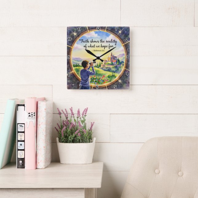 Relógio Quadrado Fé mostra a realidade do que esperamos (Sala de leitura)