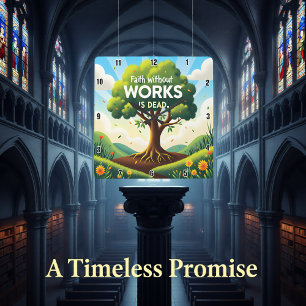 Relógio Quadrado Fé sem OBRAS É MORTO