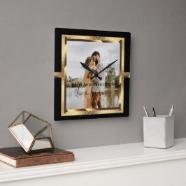 Relógio Quadrado Feliz Aniversário do Ano Personalizado, Preto e Do