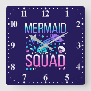 Relógio Quadrado Feliz Aniversário Esquadrão da Sereia Design de Fe
