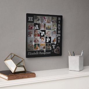 Relógio Quadrado Feliz Aniversário Personalizado 21 Oferta de Colag