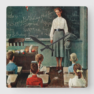 Relógio Quadrado Feliz aniversário, Srta. Jones por Norman Rockwell