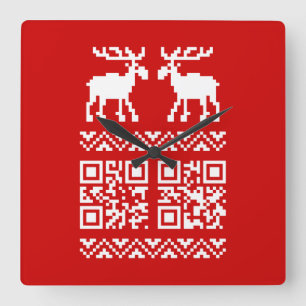 Relógio Quadrado Feliz ano novo de código QR do Sweater de Natal Fe