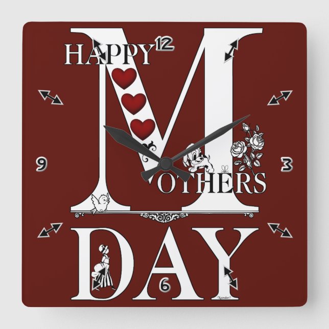 Relógio Quadrado Feliz dia de as mães Wall Clock (Frente)