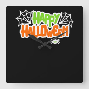 Relógio Quadrado Feliz Halloween Colorida, Cute Spider Web