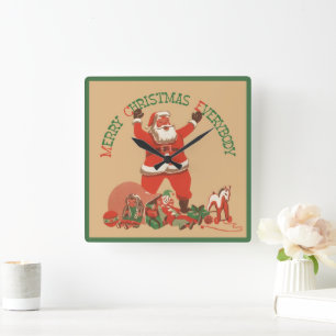 Relógio Quadrado Feliz Natal a Todos! Santa Claus Vintage