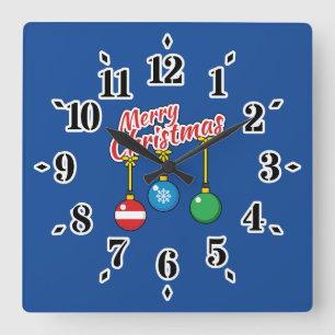 Relógio Quadrado Feliz Natal com as Bolas