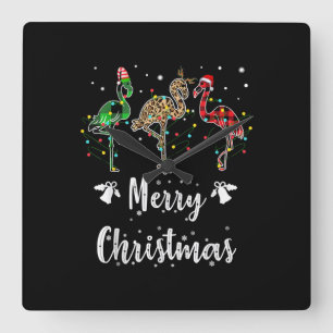 Relógio Quadrado Feliz Natal Leopard Red Green Xadrez Flamingo