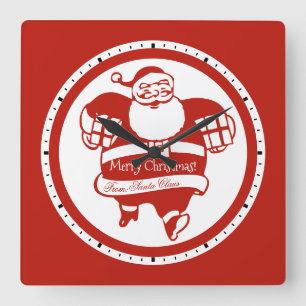 Relógio Quadrado Feliz Noel Vermelho e Branco