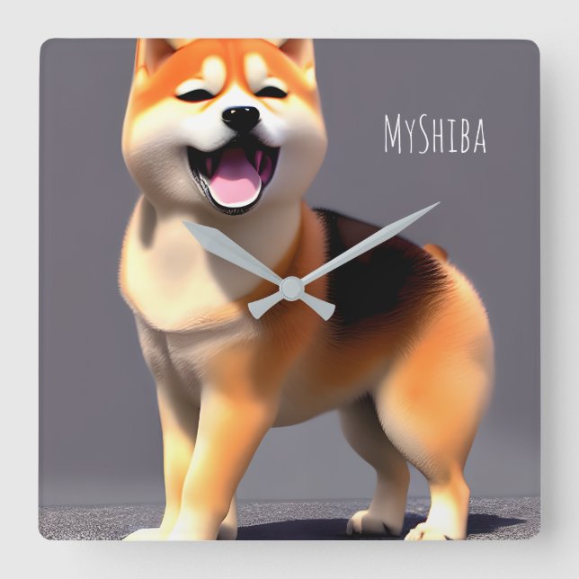 Relógio Quadrado Feliz Shiba Inu Foto e nome personalizados do retr (Frente)