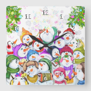 Relógio Quadrado Feliz Snowmans Feliz Festa de Natal Engraçado Des