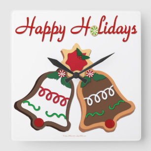 Relógio Quadrado Felizes Festas Biscoitos de Natal Bells