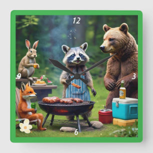 Relógio Quadrado "Festa da Grelha de Animais Selvagens"
