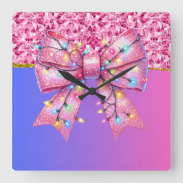 Relógio Quadrado Festa de Natal Bling Festivo Feliz Xmas Ligh